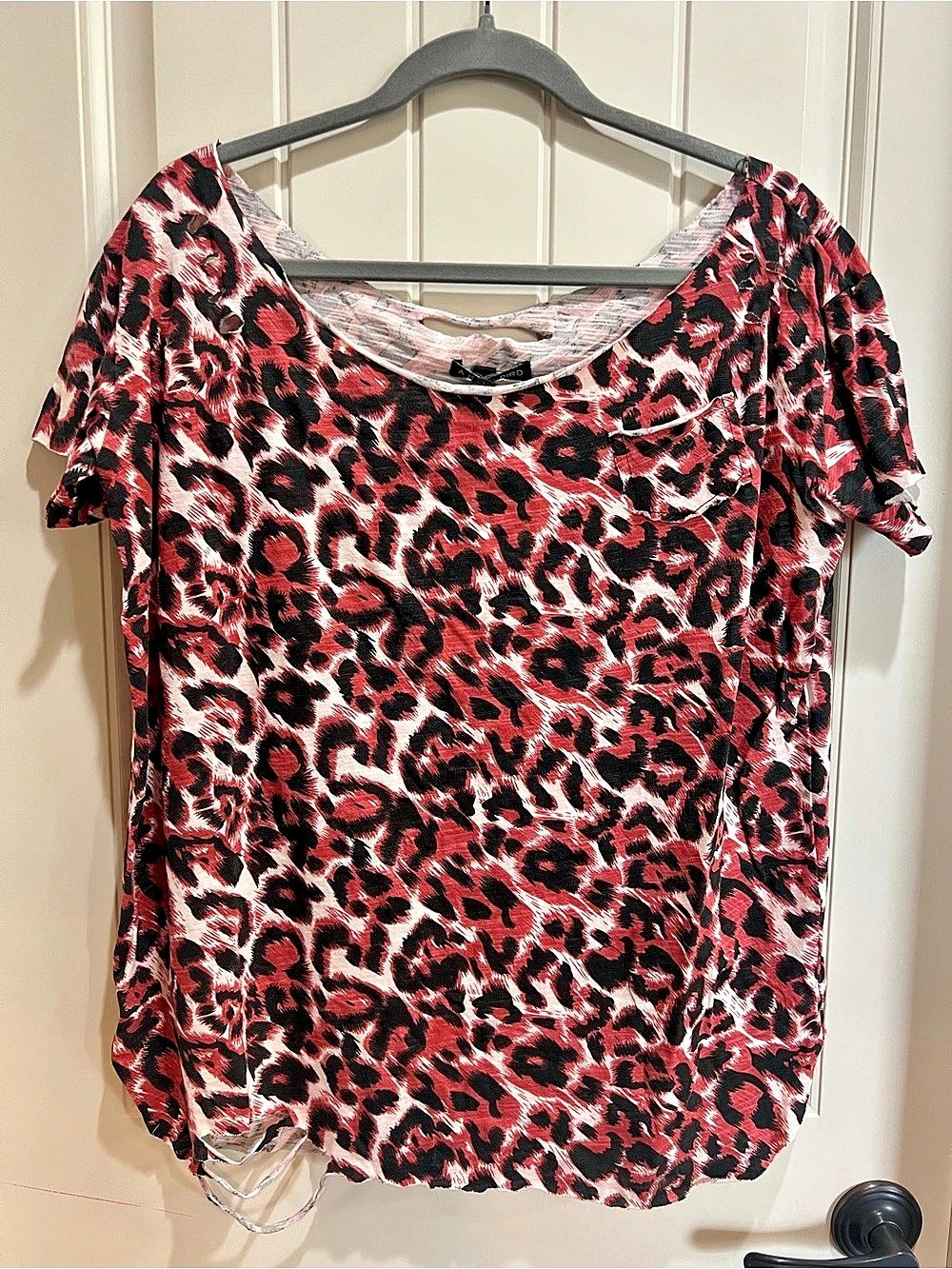 A Rare Bird Leopard Print Distressed Tee S/M NWT Handmade